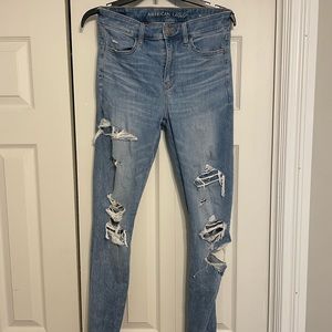 American Eagle Size 8 X-Long Ripped Skinny Jeans/Jeggings